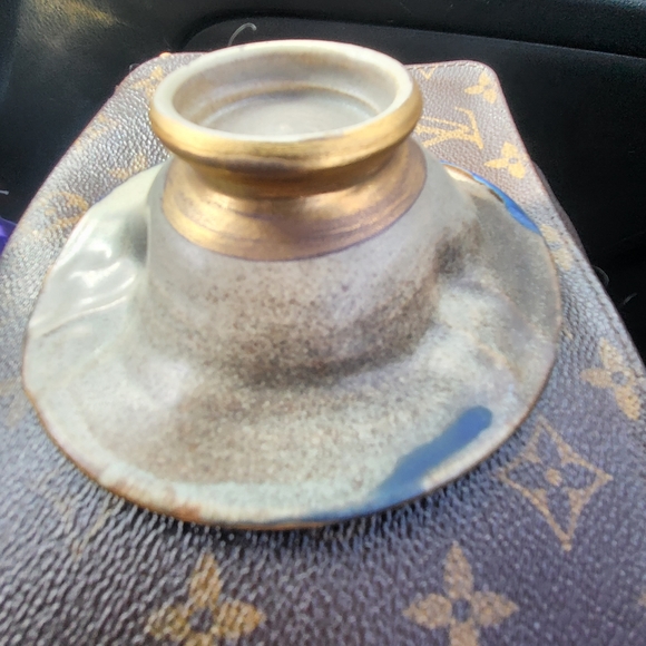 Vintage Studio Pottery Matte Blue and Gold Signed Trinket Dish - Picture 9 of 10